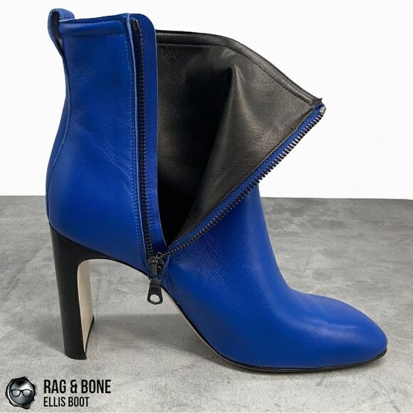 RAG & BONE ELLIS HEELED ANKLE BOOT IN ULTRA BLUE LEATHER WOMEN’S SIZE 7 EU 37 - Picture 5 of 15